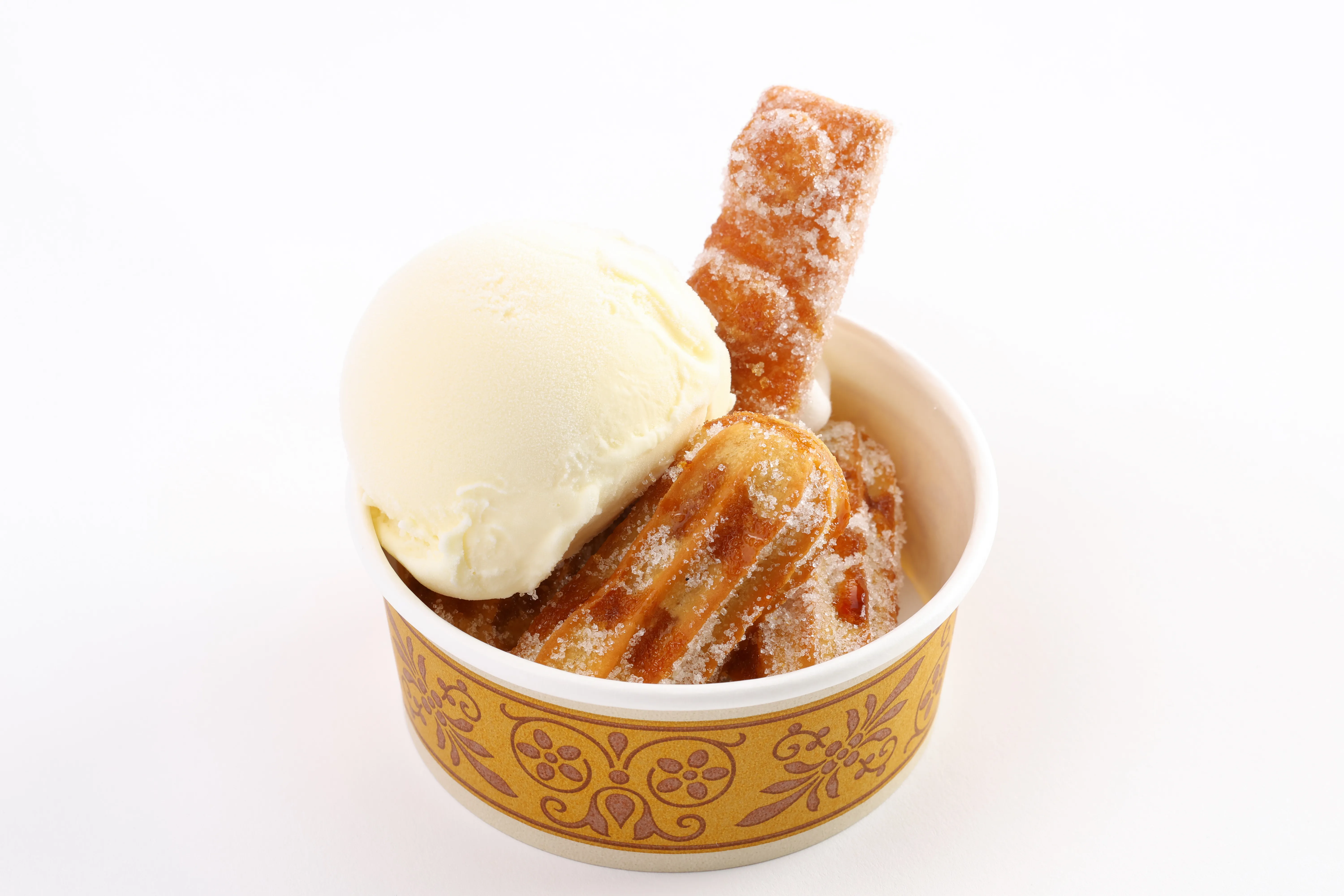 Caramel Churros With Vanilla Ice Cream