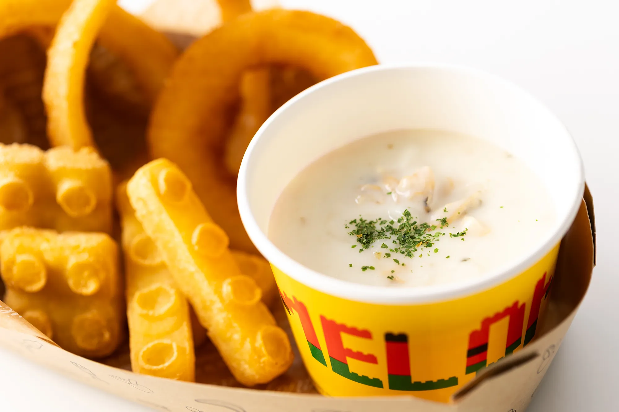 Clam Chowder Plate Onion Rings And LEGO® Fries