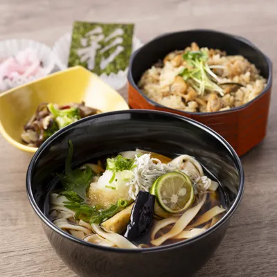 Iro Fried Eggplant And Whitebait Kishimen Meal
